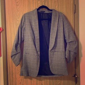 3/4 sleeve plaid blazer